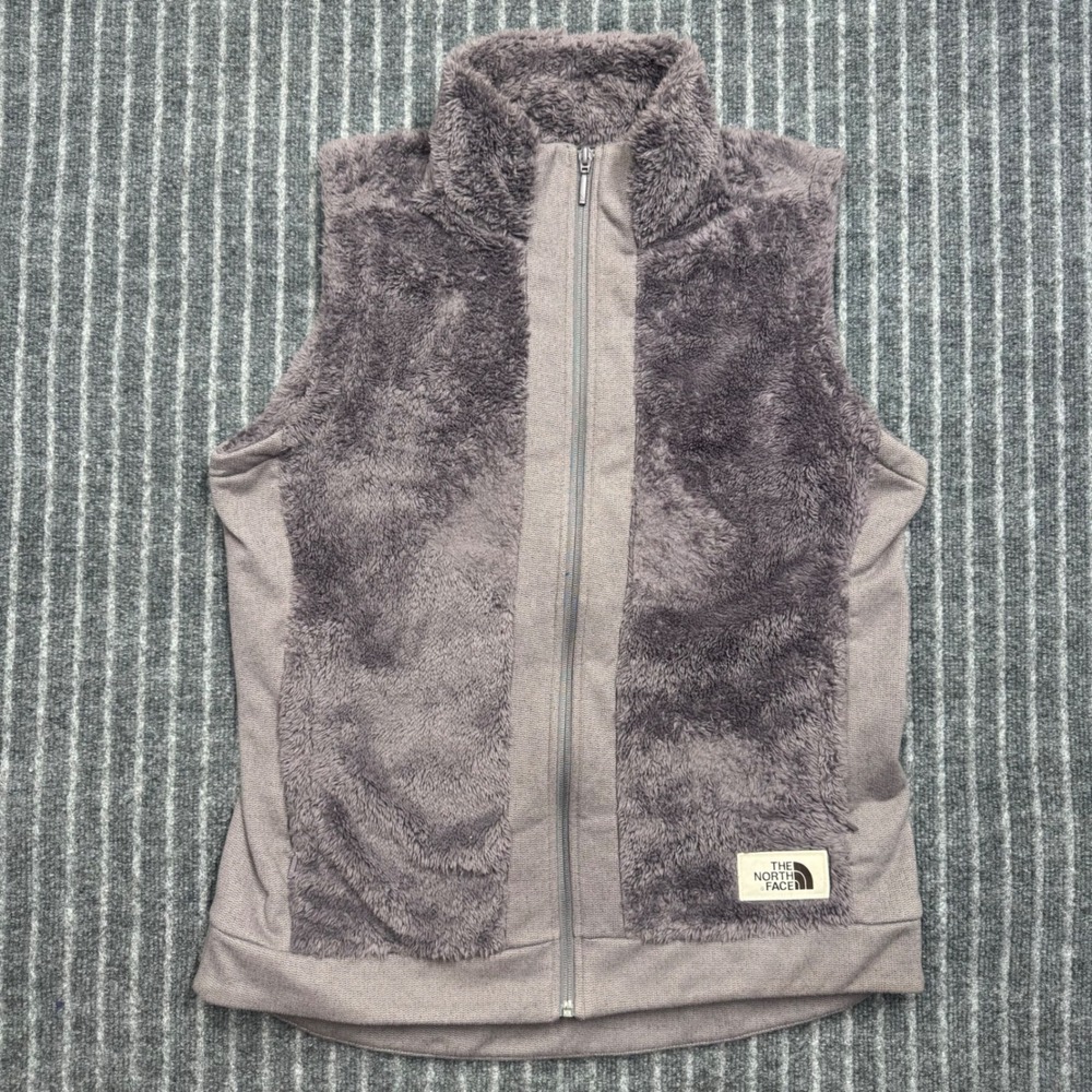 The North Face Womens Osito Fleece Vest Large Purple Grey High Pile Faux Fur Zip